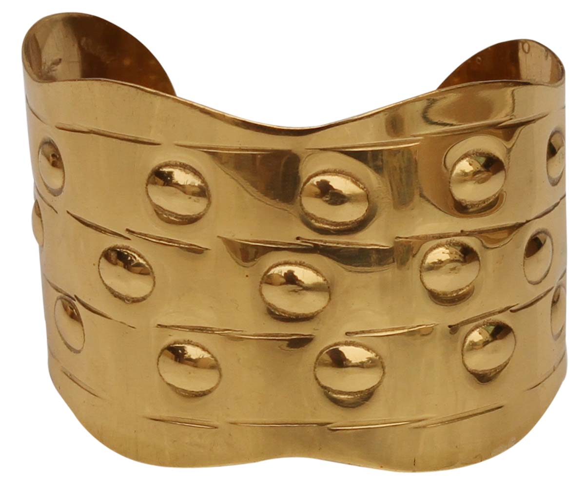 2.6” Golden Brass Cuff Bracelet with Circle Embossing - Formal Accessories / Jewelry / Gifts for Her - Buy in Bulk Wholesale